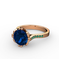 Lab safir ve yeşil kuvars 925 ayar rose altın kaplama gümüş yüzük