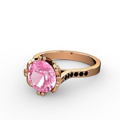 Serene Tektaş Yüzük - Pembe kuvars ve siyah zirkon 8 ayar rose altın yüzük #11rt69v
