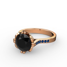 Siyah zirkon ve lab safir 8 ayar rose altın yüzük