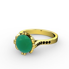 Serene Tektaş Yüzük - Kök zümrüt ve siyah zirkon 8 ayar altın yüzük #12y6ts1