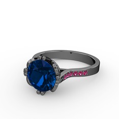 Lab safir ve rodolit garnet 925 ayar siyah rodyum kaplama gümüş yüzük