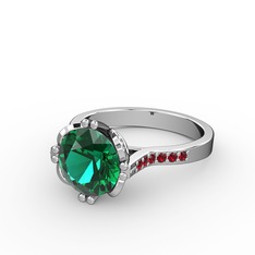 Serene Tektaş Yüzük - Yeşil kuvars ve garnet 18 ayar beyaz altın yüzük #145hr4d