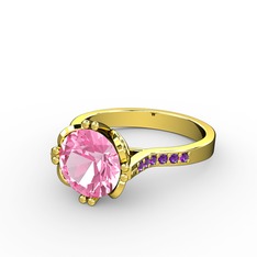 Pembe kuvars ve ametist 18 ayar altın yüzük