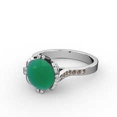 Serene Tektaş Yüzük - Kök zümrüt ve dumanlı kuvars 925 ayar gümüş yüzük #14porgb