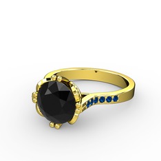 Serene Tektaş Yüzük - Siyah zirkon ve lab safir 14 ayar altın yüzük #14wz088