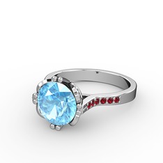 Akuamarin ve garnet 925 ayar gümüş yüzük