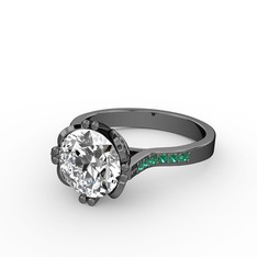 Serene Tektaş Yüzük - Swarovski ve yeşil kuvars 925 ayar siyah rodyum kaplama gümüş yüzük #15zt7bc