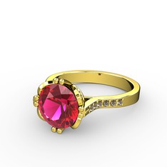 Serene Tektaş Yüzük - Rodolit garnet ve dumanlı kuvars 8 ayar altın yüzük #16pc0os