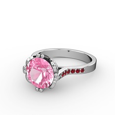 Serene Tektaş Yüzük - Pembe kuvars ve garnet 18 ayar beyaz altın yüzük #1759p30