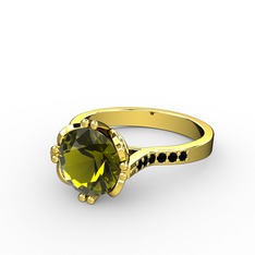 Serene Tektaş Yüzük - Peridot ve siyah zirkon 8 ayar altın yüzük #17bd82t