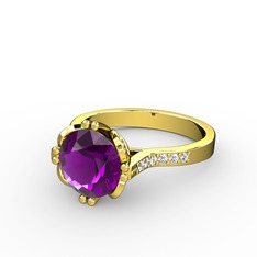 Serene Tektaş Yüzük - Ametist ve swarovski 14 ayar altın yüzük #17oa8l9
