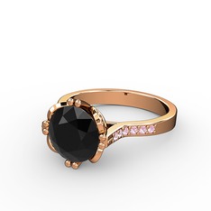Siyah zirkon ve pembe kuvars 14 ayar rose altın yüzük