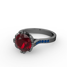 Garnet ve lab safir 925 ayar siyah rodyum kaplama gümüş yüzük