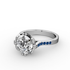 Serene Tektaş Yüzük - Swarovski ve lab safir 8 ayar beyaz altın yüzük #19d27wr