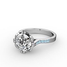 Serene Tektaş Yüzük - Beyaz zirkon ve akuamarin 925 ayar gümüş yüzük #19utddr