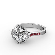 Serene Tektaş Yüzük - Beyaz zirkon ve garnet 18 ayar beyaz altın yüzük #1btn6ck