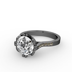 Swarovski ve dumanlı kuvars 925 ayar siyah rodyum kaplama gümüş yüzük
