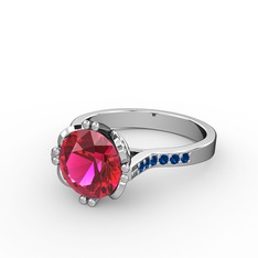 Rodolit garnet ve lab safir 925 ayar gümüş yüzük