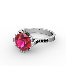Rodolit garnet ve siyah zirkon 18 ayar beyaz altın yüzük