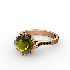 Serene Tektaş Yüzük - Peridot ve siyah zirkon 18 ayar rose altın yüzük #1c6zakf