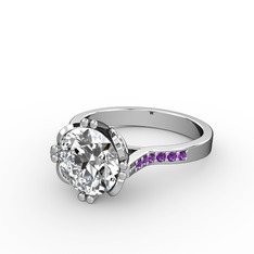 Serene Tektaş Yüzük - Swarovski ve ametist 14 ayar beyaz altın yüzük #1cx6la6