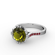 Peridot ve garnet 18 ayar beyaz altın yüzük