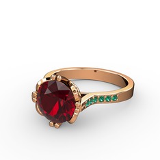 Garnet ve yeşil kuvars 14 ayar rose altın yüzük