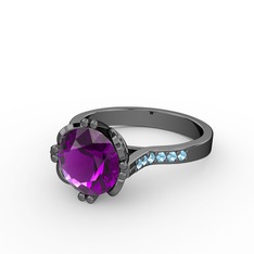Serene Tektaş Yüzük - Ametist ve akuamarin 925 ayar siyah rodyum kaplama gümüş yüzük #1ee5ek2