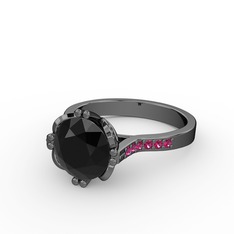 Serene Tektaş Yüzük - Siyah zirkon ve rodolit garnet 925 ayar siyah rodyum kaplama gümüş yüzük #1ffics0