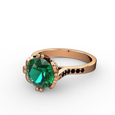 Serene Tektaş Yüzük - Yeşil kuvars ve siyah zirkon 18 ayar rose altın yüzük #1gljjyg