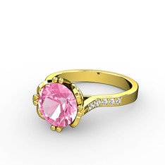 Serene Tektaş Yüzük - Pembe kuvars ve beyaz zirkon 14 ayar altın yüzük #1h0vvy9