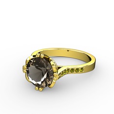 Dumanlı kuvars ve peridot 8 ayar altın yüzük