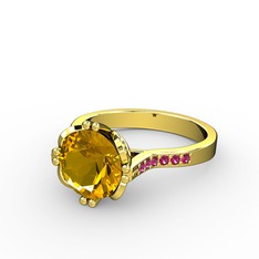 Sitrin ve rodolit garnet 14 ayar altın yüzük