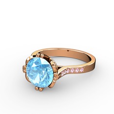 Akuamarin ve pembe kuvars 14 ayar rose altın yüzük
