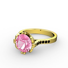 Pembe kuvars ve siyah zirkon 14 ayar altın yüzük
