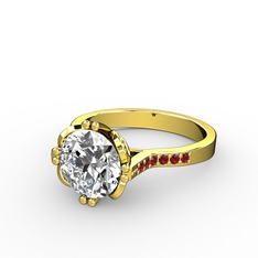 Serene Tektaş Yüzük - Beyaz zirkon ve garnet 18 ayar altın yüzük #1m18jp8