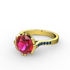 Serene Tektaş Yüzük - Rodolit garnet ve lab safir 925 ayar altın kaplama gümüş yüzük #1m8kky0