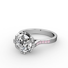 Swarovski ve pembe kuvars 14 ayar beyaz altın yüzük