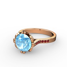 Akuamarin ve garnet 14 ayar rose altın yüzük