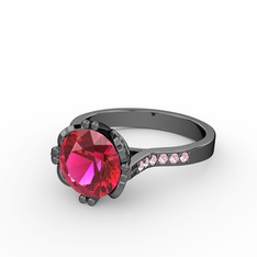 Rodolit garnet ve pembe kuvars 925 ayar siyah rodyum kaplama gümüş yüzük