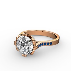 Serene Tektaş Yüzük - Swarovski ve lab safir 925 ayar rose altın kaplama gümüş yüzük #1rcmjud