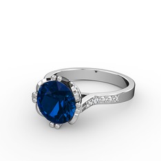 Lab safir ve swarovski 18 ayar beyaz altın yüzük