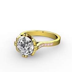 Serene Tektaş Yüzük - Swarovski ve pembe kuvars 8 ayar altın yüzük #1skz1dq