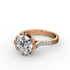 Swarovski ve akuamarin 8 ayar rose altın yüzük