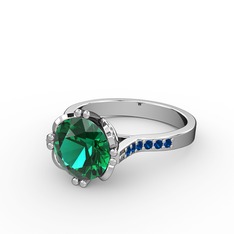 Serene Tektaş Yüzük - Yeşil kuvars ve lab safir 8 ayar beyaz altın yüzük #1subuf1