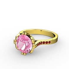 Serene Tektaş Yüzük - Pembe kuvars ve garnet 925 ayar altın kaplama gümüş yüzük #1tj3gq