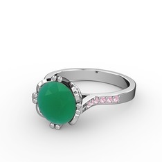 Serene Tektaş Yüzük - Kök zümrüt ve pembe kuvars 8 ayar beyaz altın yüzük #1tm52w2