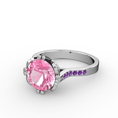 Serene Tektaş Yüzük - Pembe kuvars ve ametist 18 ayar beyaz altın yüzük #1tmmqay