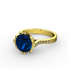 Lab safir ve dumanlı kuvars 18 ayar altın yüzük