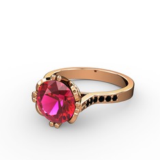 Serene Tektaş Yüzük - Rodolit garnet ve siyah zirkon 8 ayar rose altın yüzük #1u50lbj
